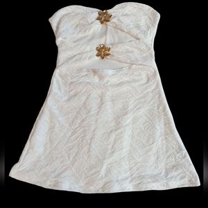 NEW SHEIN White Strapless Dress with Gold Floral Details Size XS/2